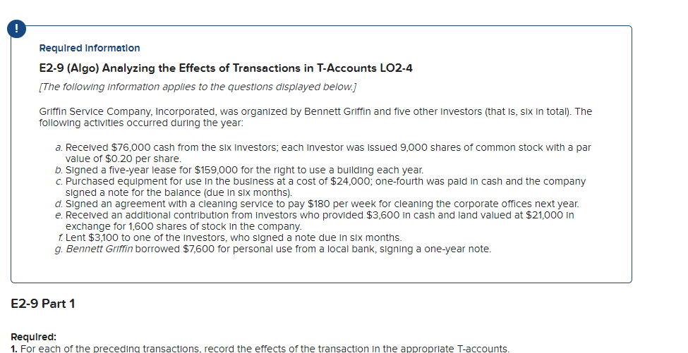 Solved Required Information E2-9 (Algo) Analyzing the | Chegg.com