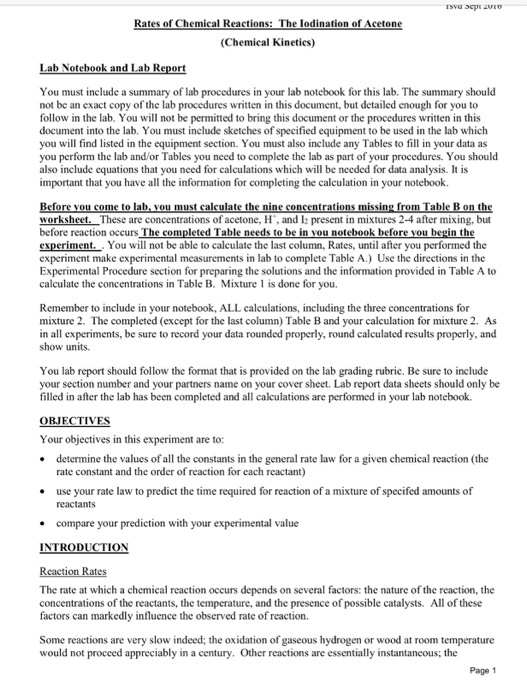 Solved Rates of Chemical Reactions: The lodination of Aceton | Chegg.com