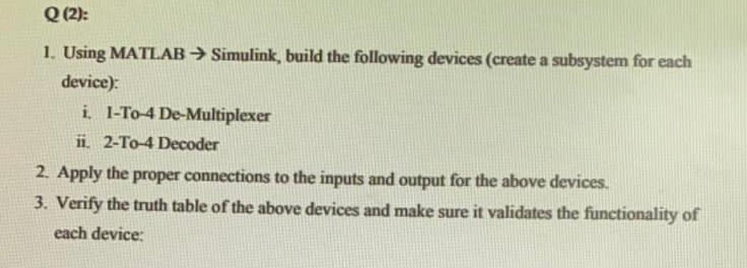 Solved Q (2): 1. Using MATLAB → Simulink, build the | Chegg.com