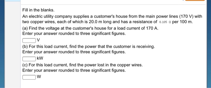 Solved Fill In The Blanks. An Electric Utility Company | Chegg.com