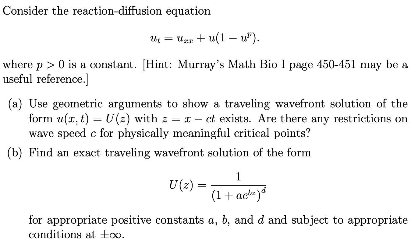 Solved Consider The Reaction-diffusion Equation | Chegg.com