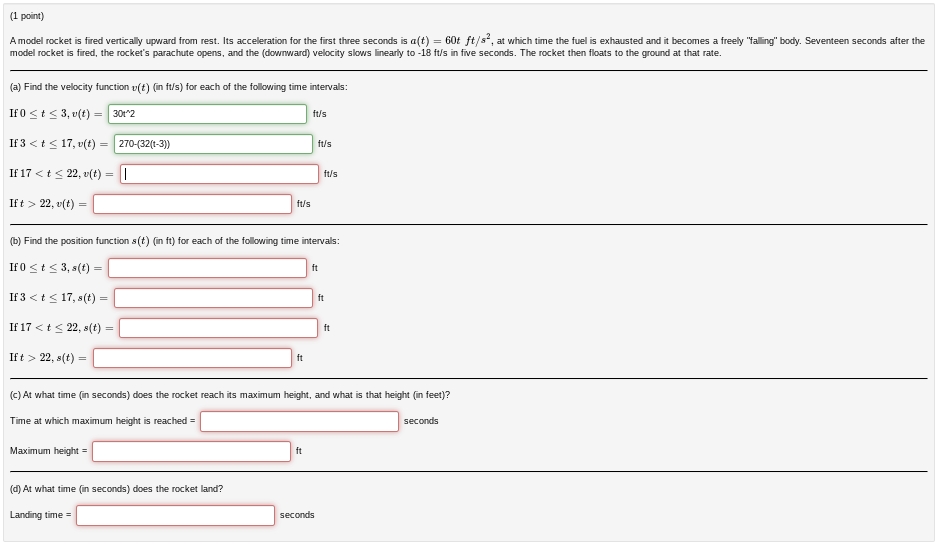 Solved (1 point) A model rocket is fired vertically upward