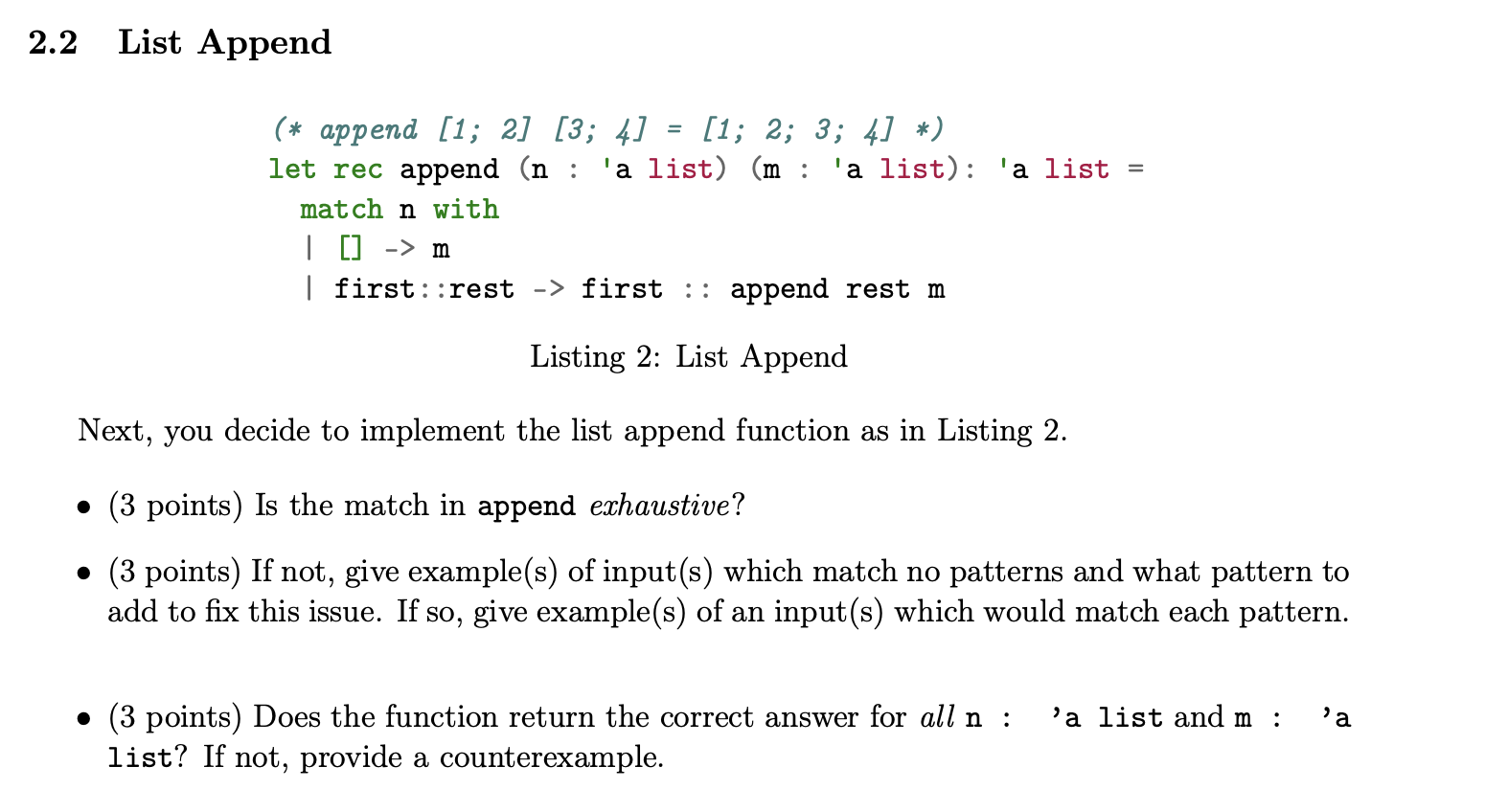 2.2 List Append = (* append [1; 2] [3; 4] [1; 2; 3; | Chegg.com