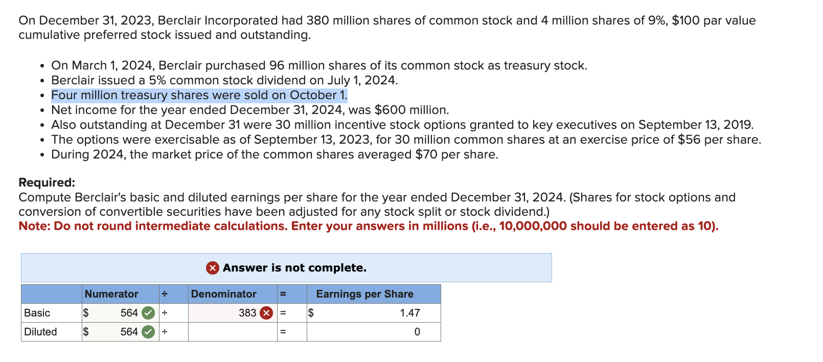 Solved On December 31, 2023, Berclair Incorporated had 380 | Chegg.com