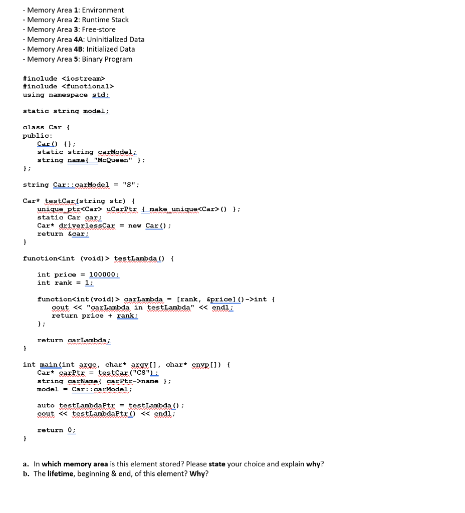 Solved Memory Area 1: Environment - Memory Area 2: Runtime | Chegg.com