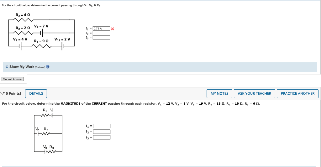Solved For the clrcuit below, determine the current passing | Chegg.com
