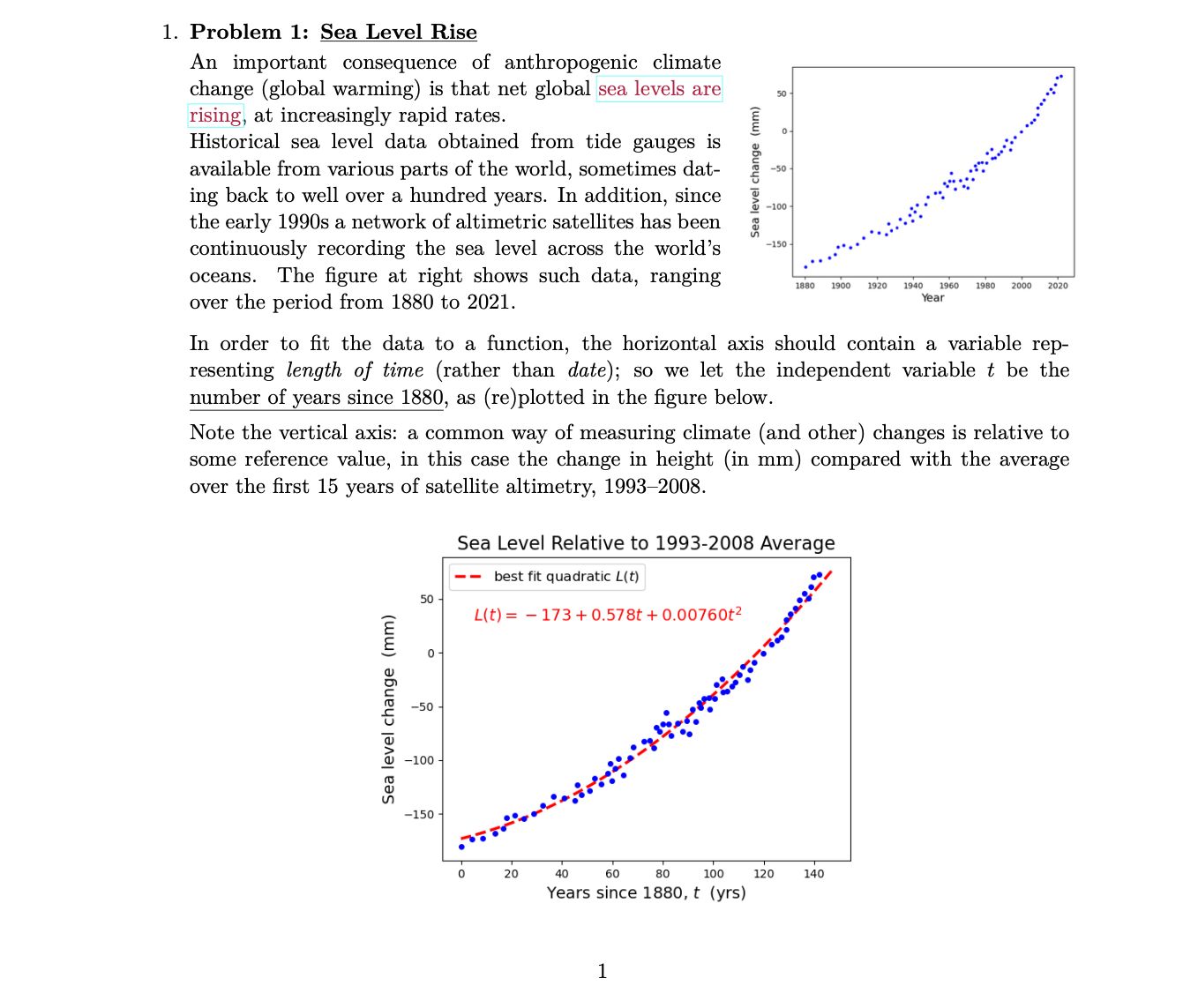 Solved 1. Problem 1: Sea Level Rise An important consequence | Chegg.com
