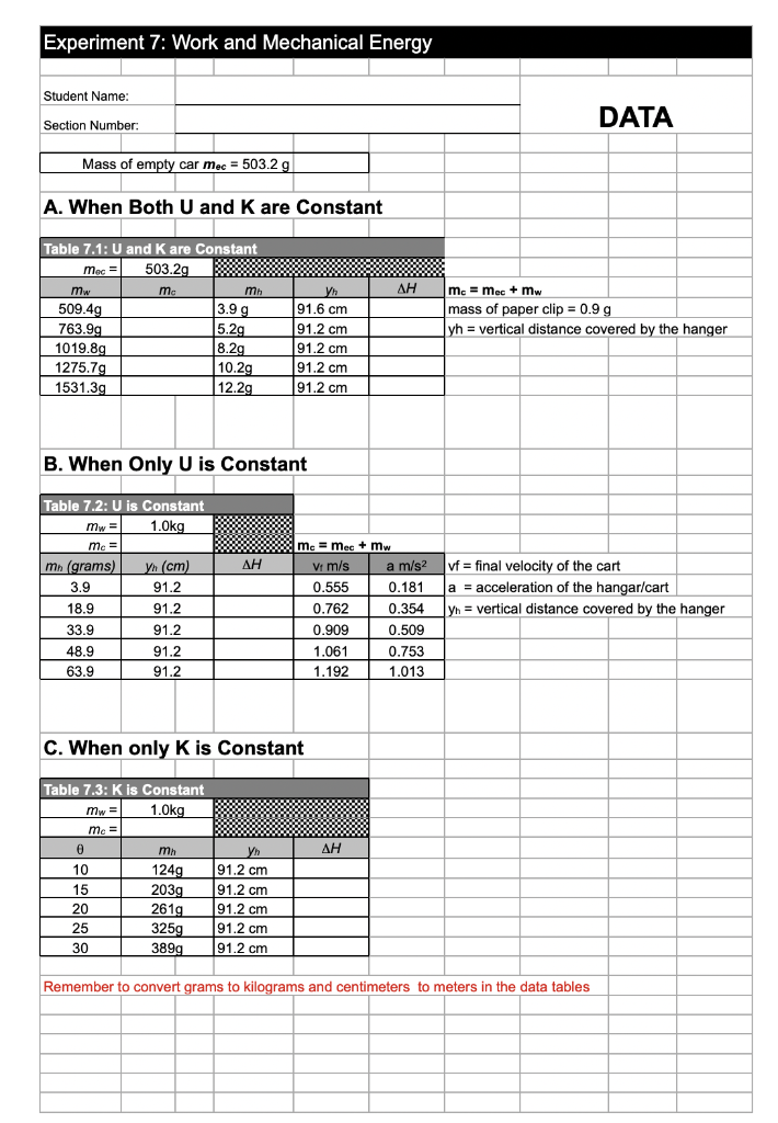 Experiment 7 Work and Mechanical Energy Student