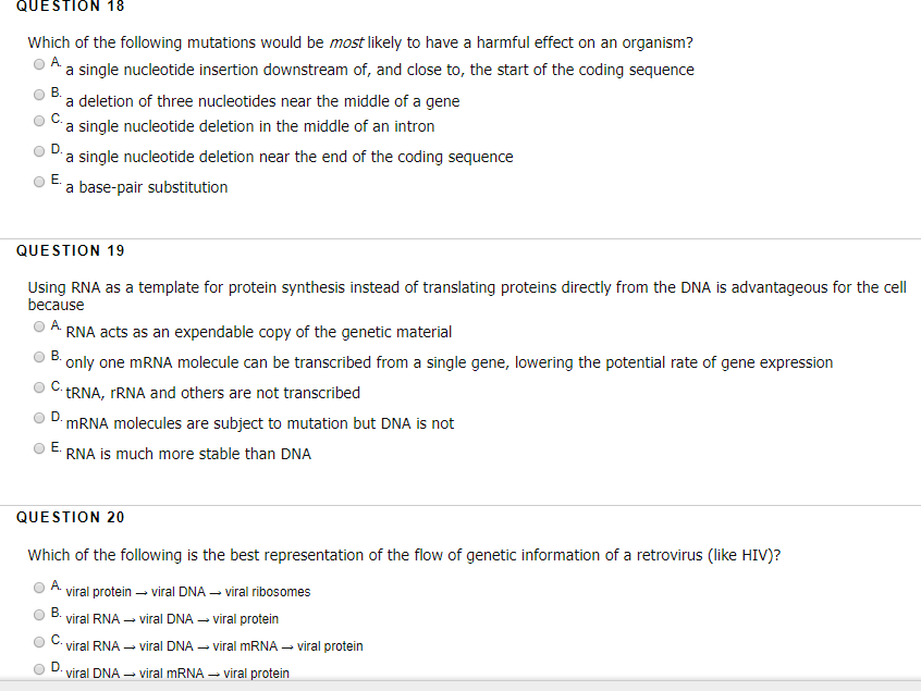 Solved QUESTION 18 Which of the following mutations would be | Chegg.com