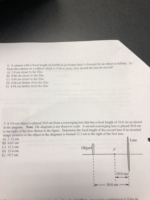 Solved 4. A camera with a focal length of 0.0500 m (a 50-mm | Chegg.com