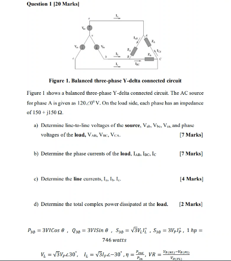 Solved Question 1 120 Marks Figure 1. Balanced three-phase | Chegg.com