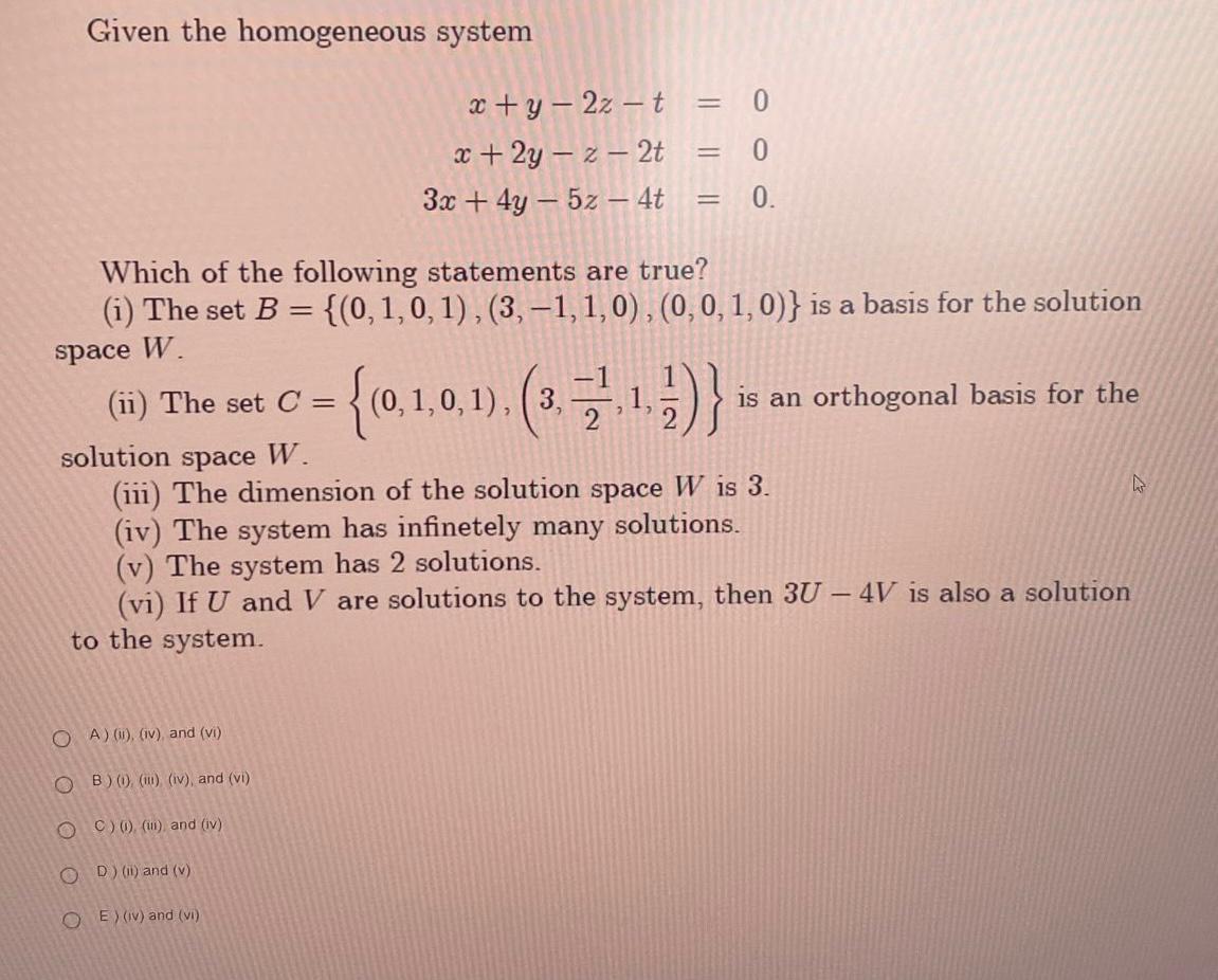 Solved Given the homogeneous system