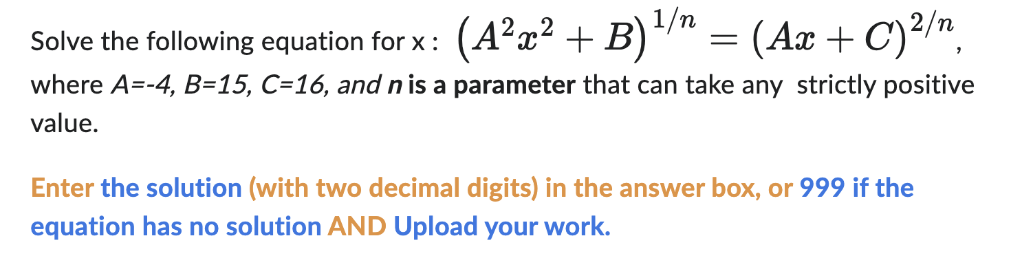 Solved Solve The Following Equation For | Chegg.com