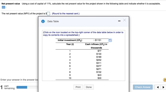 Solved Net present value Using a cost of capital of 11%, | Chegg.com