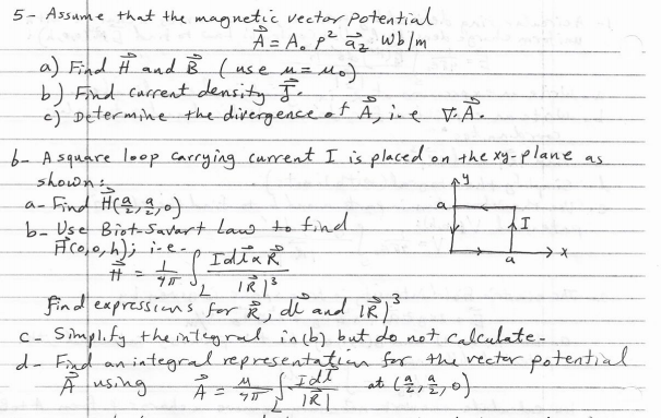 5 Assume That The Magnetic Vector Potential A A Chegg Com