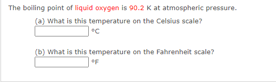 boiling point of liquid oxygen in celsius