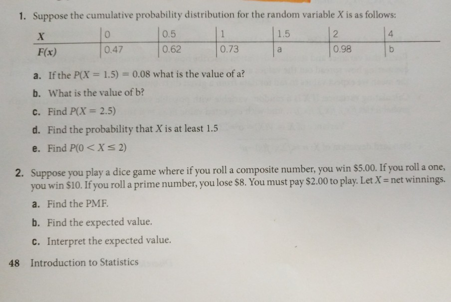 Solved 1 Suppose The Cumulative Probability Distribution Chegg Com