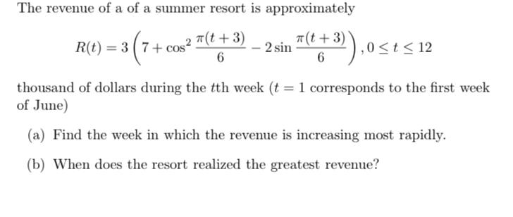 Solved The revenue of a of a summer resort is approximately | Chegg.com