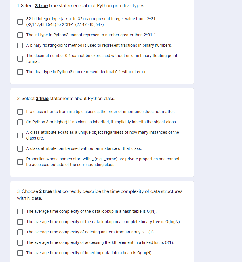 Solved 1. Select 3 true true statements about Python | Chegg.com