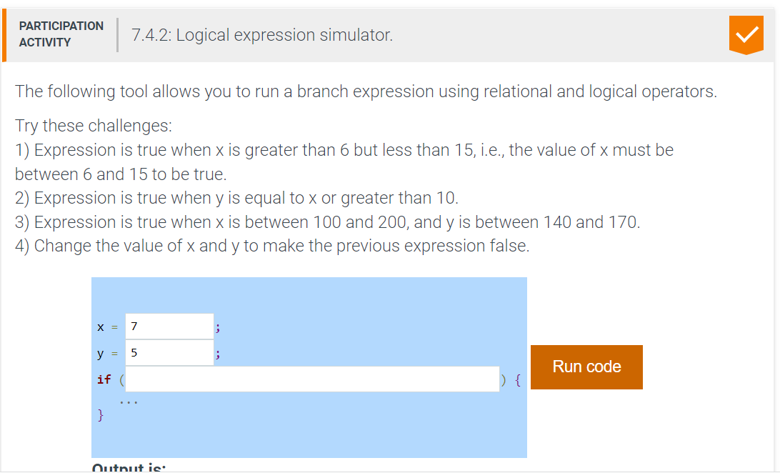 Solved PARTICIPATION ACTIVITY 7.4.2: Logical expression | Chegg.com