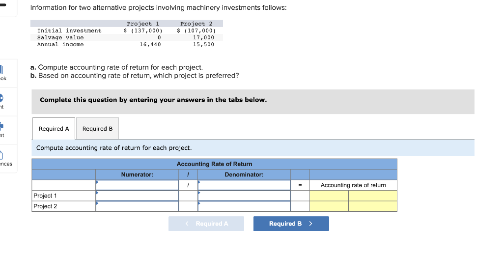 Solved Information For Two Alternative Projects Involving | Chegg.com