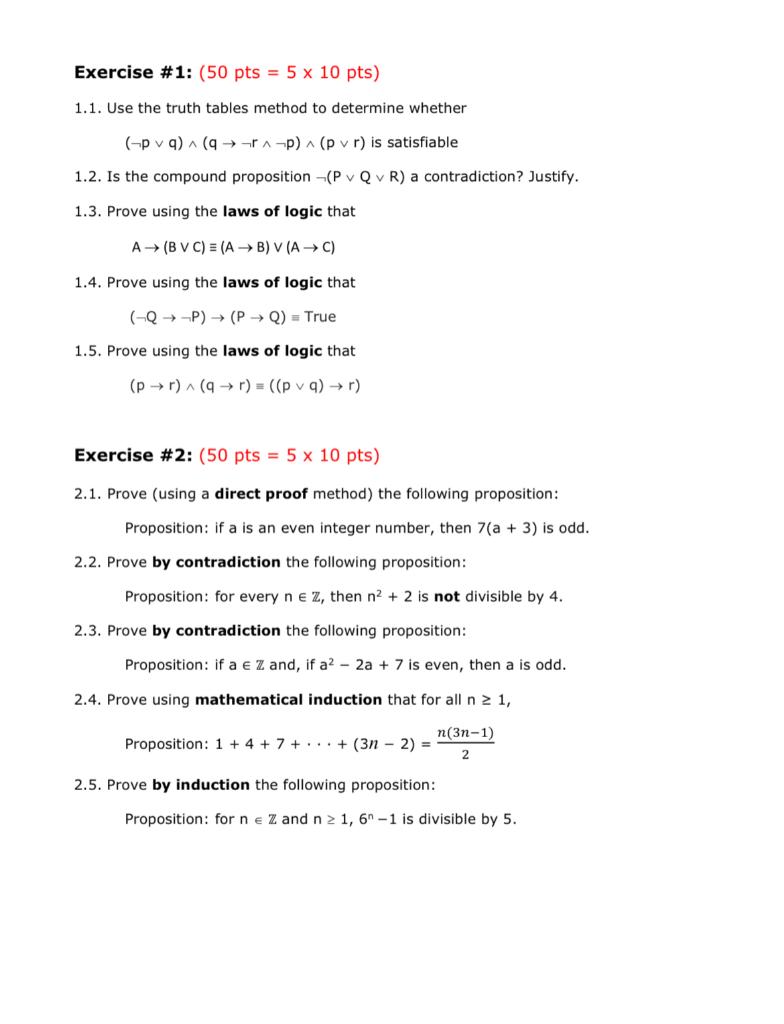 Solved Exercise #1: (50 pts = 5 x 10 pts) 1.1. Use the truth | Chegg.com