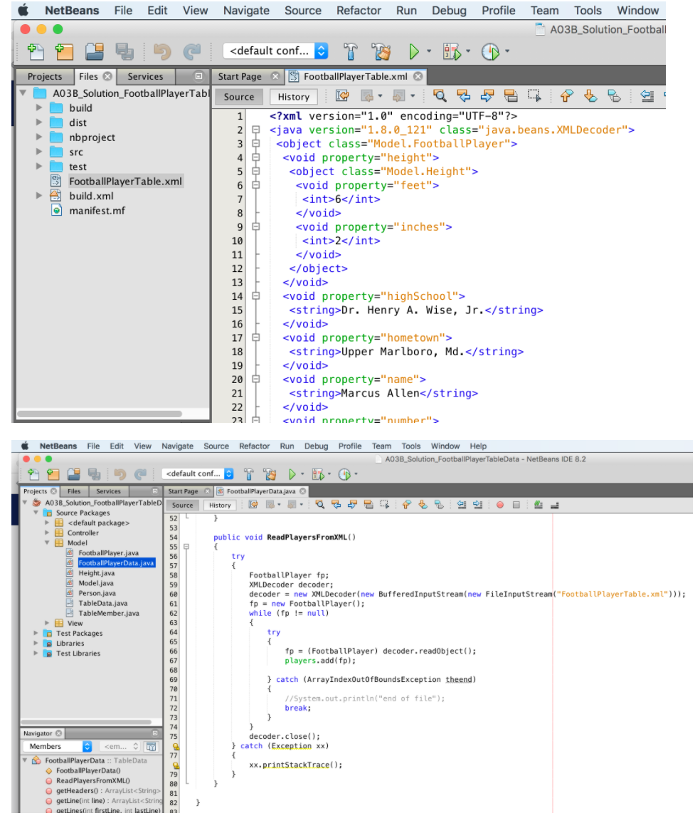 NetBeans file edit view navigate source refactor run debug profile team tools window a03b_solution_football 4 <default conf..