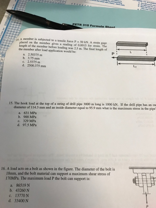 Solved ETR 315 Formula Shent A member is subjected to a | Chegg.com