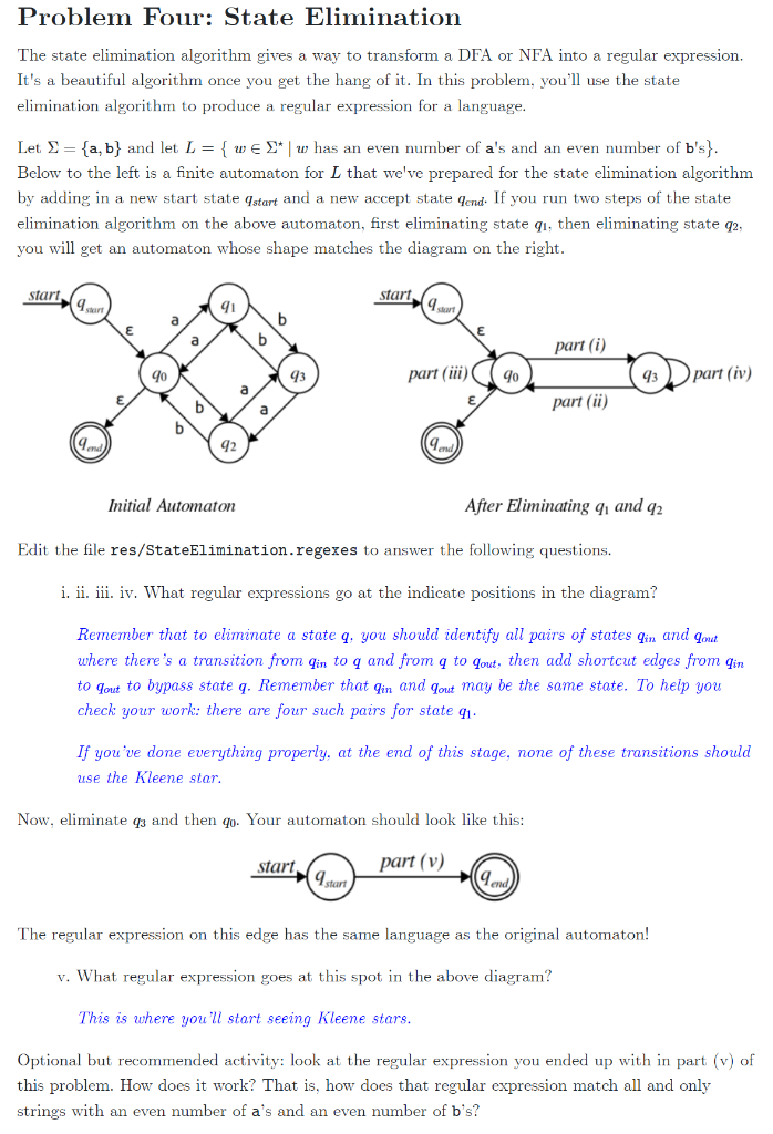 Problem Four: State Elimination The state elimination | Chegg.com