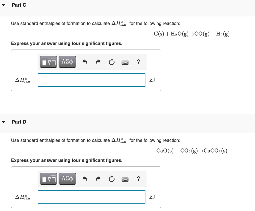 Solved Part A Use standard enthalpies of formation to