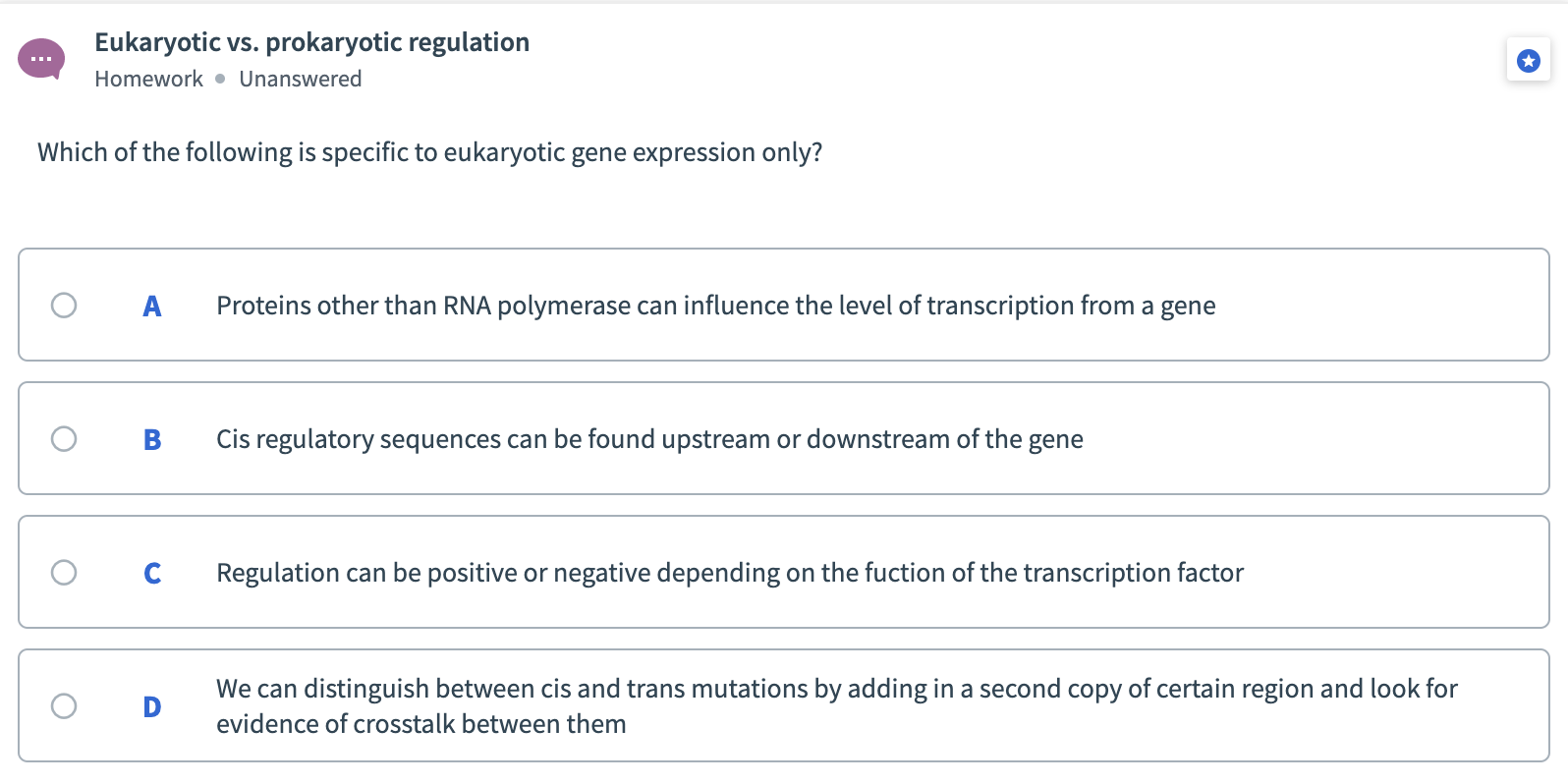 Solved a Eukaryotic vs. prokaryotic gene regulation Homework | Chegg.com