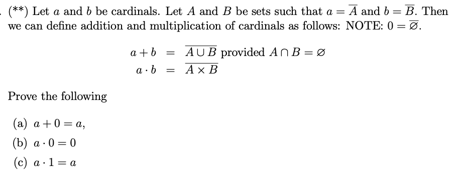 Solved (∗∗) Let A And B Be Cardinals. Let A And B Be Sets | Chegg.com