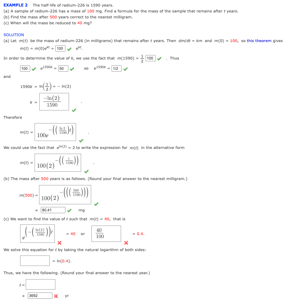 Solved EXAMPLE 2 The Half-life Of Radium-226 Is 1590 Years. | Chegg.com