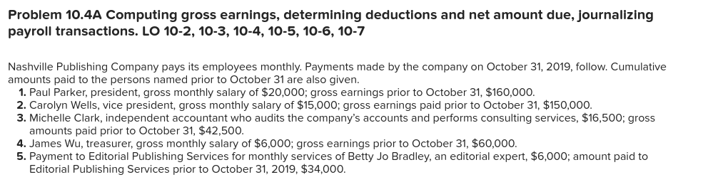 Solved Problem 10.4A Computing gross earnings, determining | Chegg.com