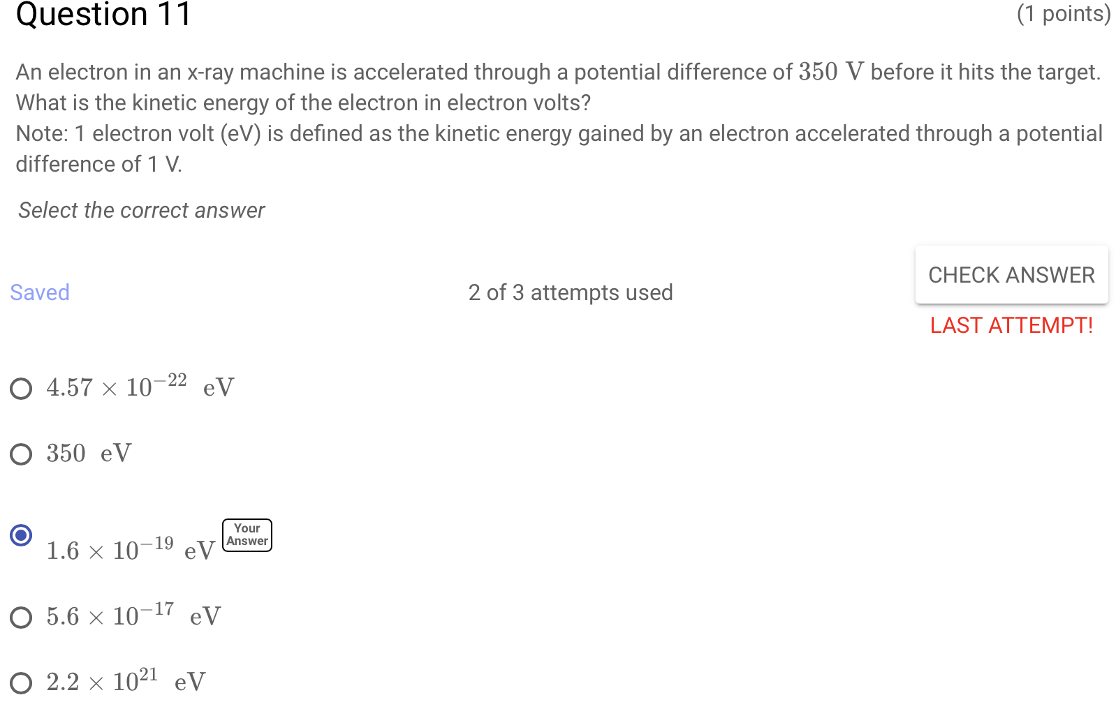 Solved Question 11 1 Points An Electron In An X Ray Mac Chegg Com