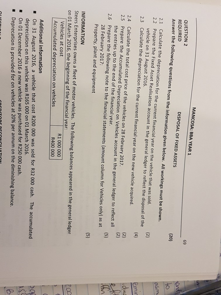 Solved MANCOSA: BBA YEAR 1 69 QUESTION 2 REQUIRED Answer The | Chegg.com