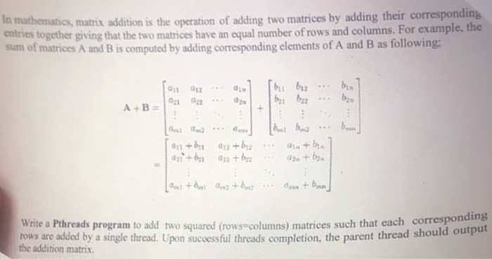 Solved n mathematics, m entries together sum of matrices A | Chegg.com