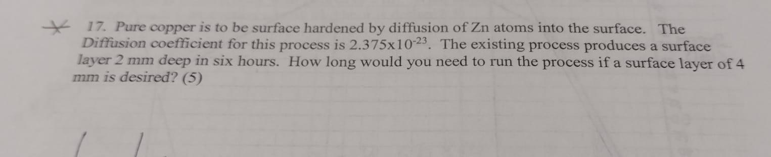 Solved 17. Pure copper is to be surface hardened by | Chegg.com
