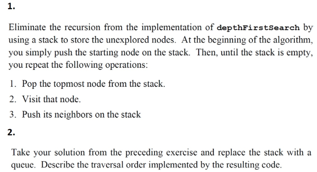 Reimplement the depth-first search algorithm using | Chegg.com