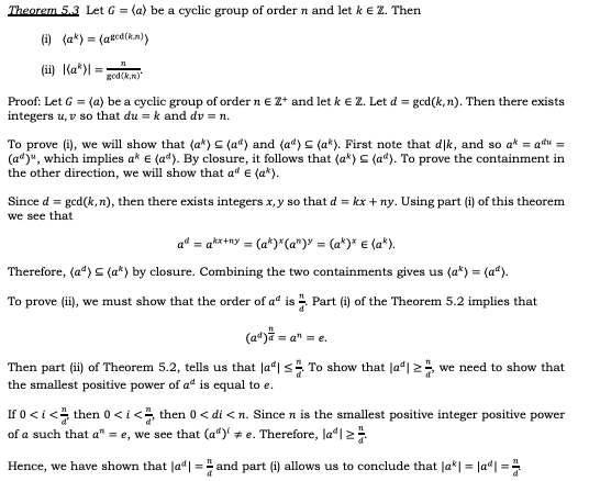 Solved Activity 5.4 Let G = (a) be a cyclic group of order n | Chegg.com