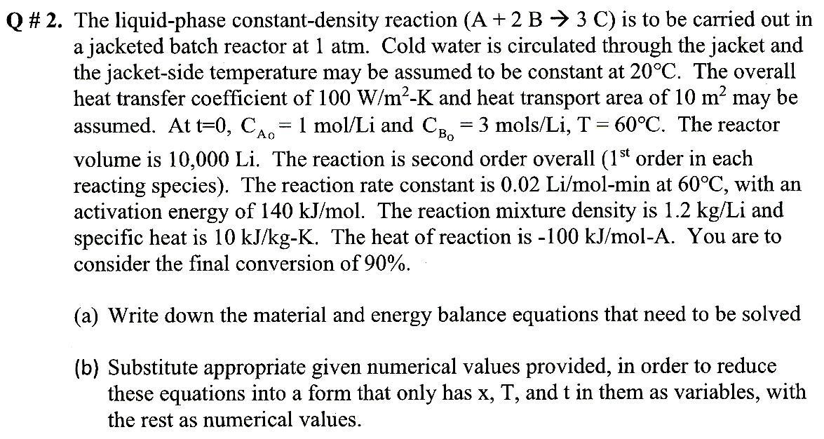 Solved \2. The liquidphase constantdensity reaction