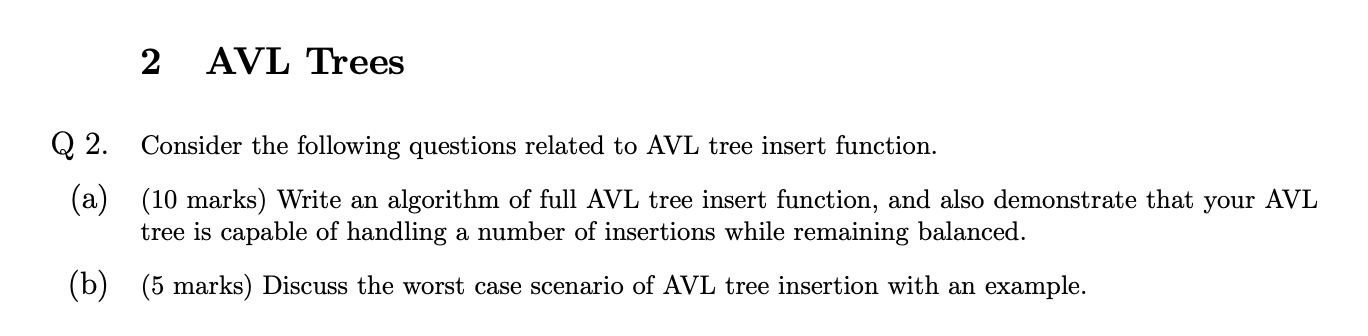 Solved 2 AVL Trees Consider the following questions related | Chegg.com