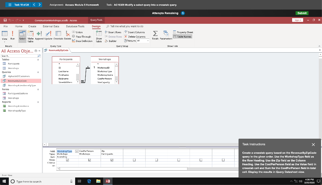 Solved Task Instructions Create a crosstab query based on Chegg