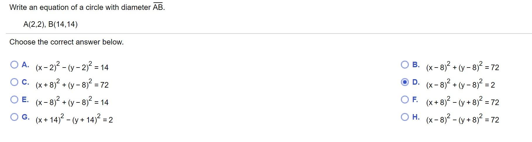 Solved Write An Equation Of A Circle With Diameter Ab Chegg Com