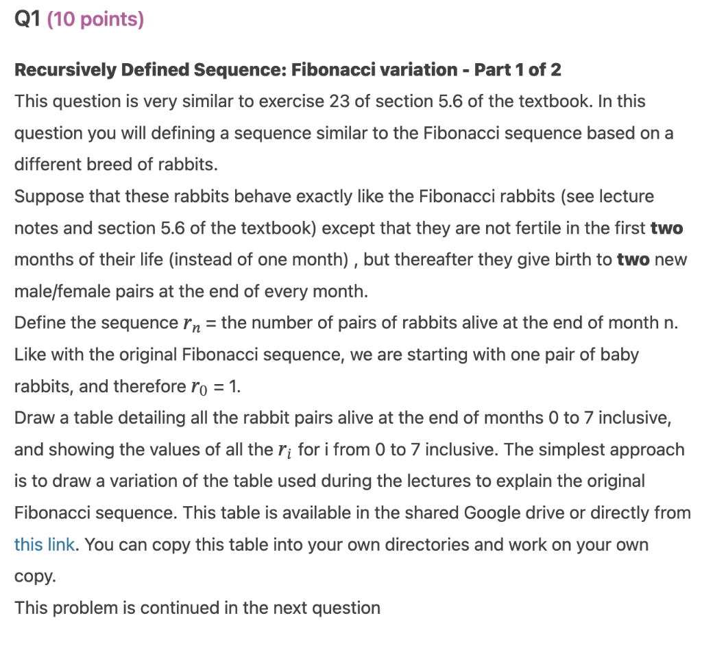 Solved Recursively Defined Sequence: Fibonacci variation - | Chegg.com