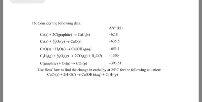 Solved 16. Consider the following data: Cals) + 2C(graphite) | Chegg.com