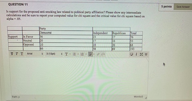 Solved 5 points Save Answer QUESTION 11 Is support for the | Chegg.com