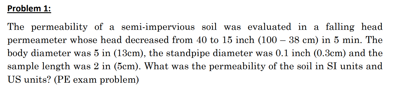 Solved Problem 1: The permeability of a semi-impervious soil | Chegg.com