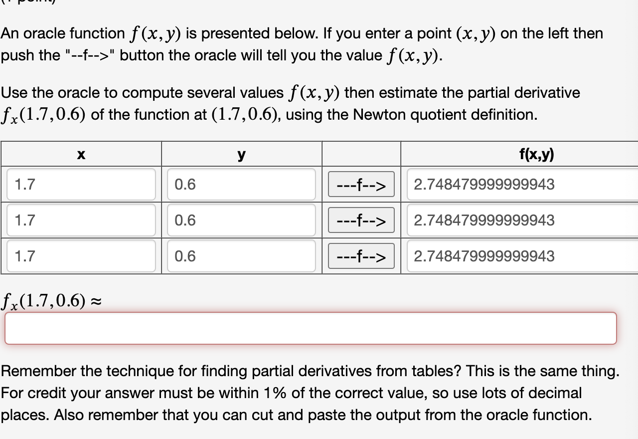 Solved An ﻿oracle function f(x,y) is ﻿presented below. If | Chegg.com