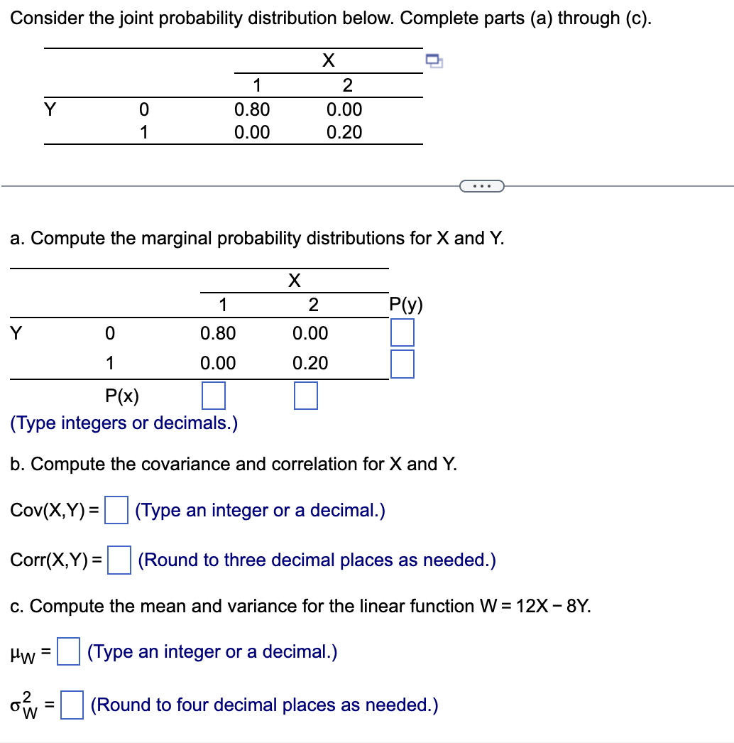 Solved Consider the joint probability distribution below. | Chegg.com